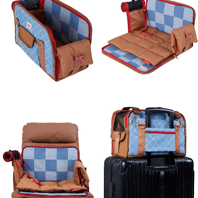 Vintage Denim Pet Carrier - Airline & Car Seat